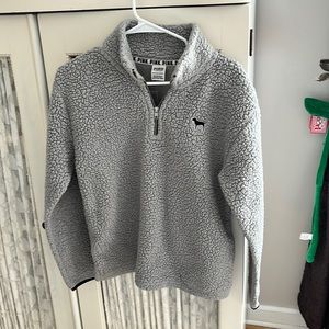 VS pink gray sherpa pullover- size XS